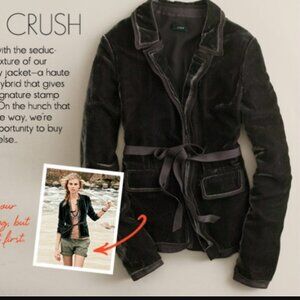 J.Crew Ruby Velvet Jacket Silk Rayon Velvet Grosgrain Ribbon Belted